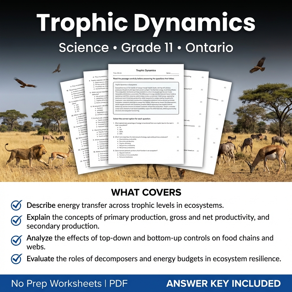 Trophic Dynamics Worksheet for Grade 11 Science | Ontario Standards