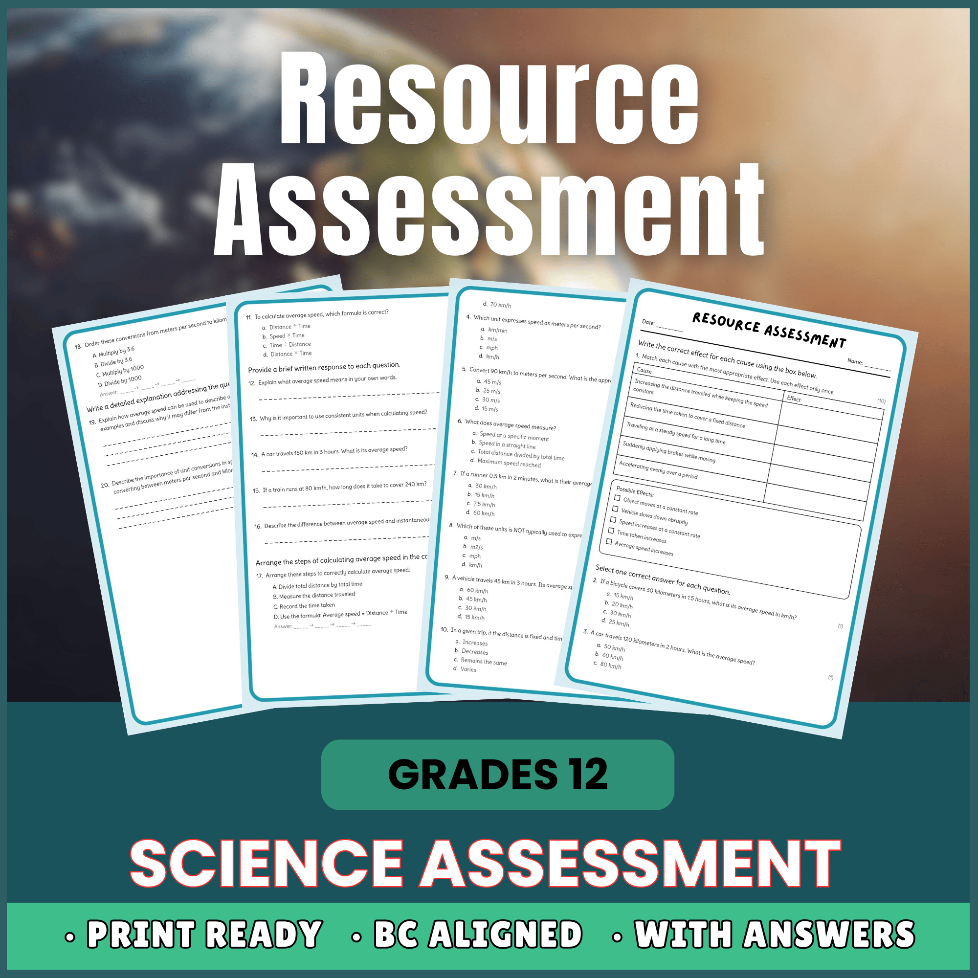 Grade 12 Science | Resource Assessment Worksheet (PDF) aligned with BC standards