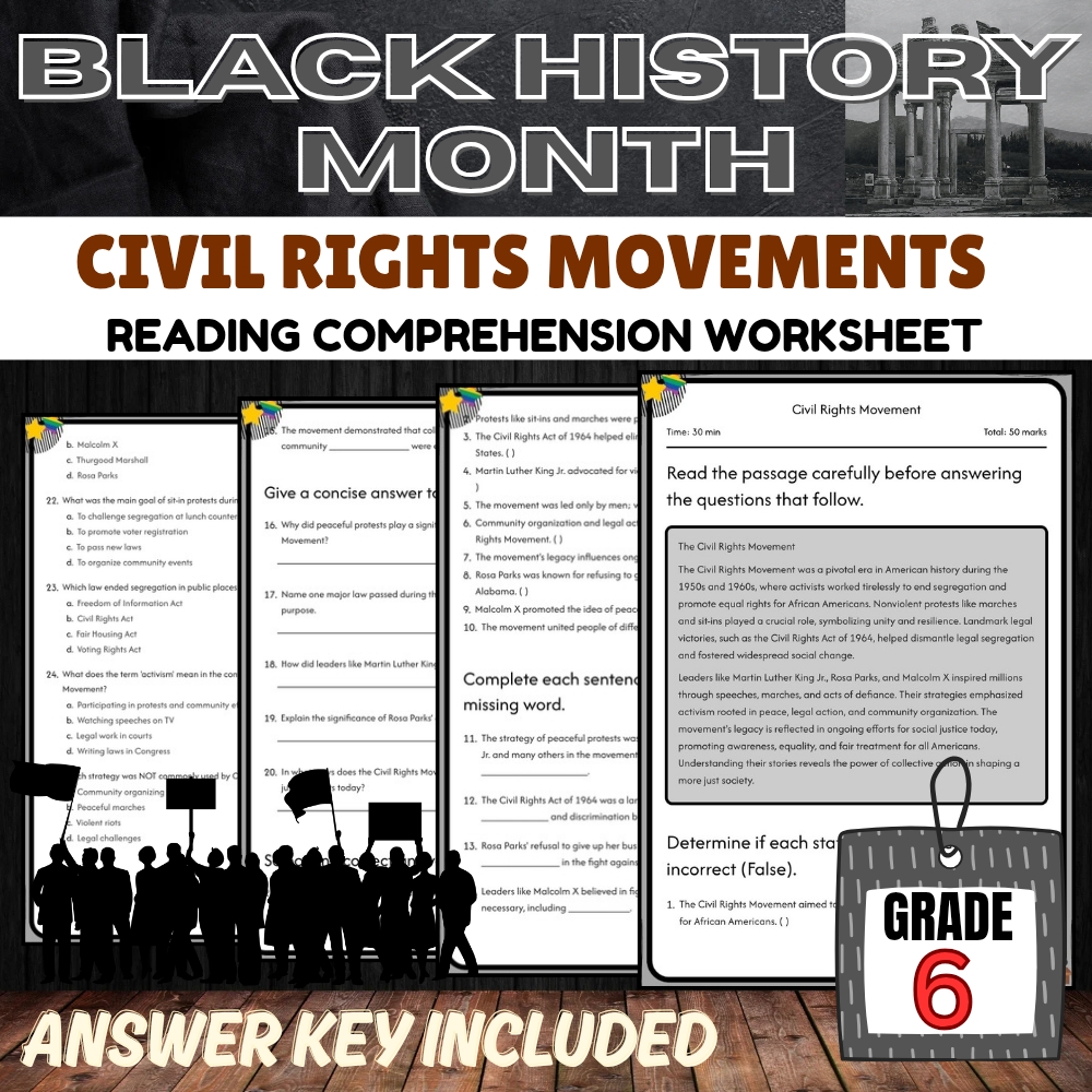 Grade 6 Holiday Bundle | Black History Month (Kickoff) Worksheets & Activities — included worksheet 5
