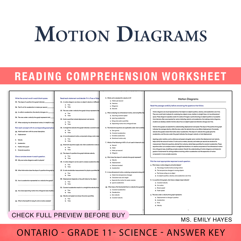 Grade 11 Science worksheet worksheet — 11th Grade Science | Motion Diagrams Worksheet (PDF + Answer Key) — page 1