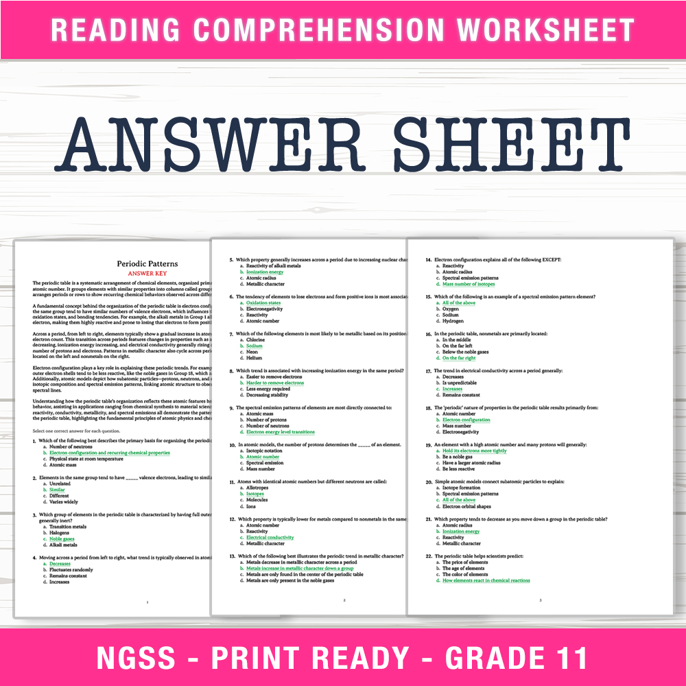 Grade 11 Science worksheet worksheet — Grade 11 Science | Periodic Patterns Worksheet (PDF + Answer Key) — page 2