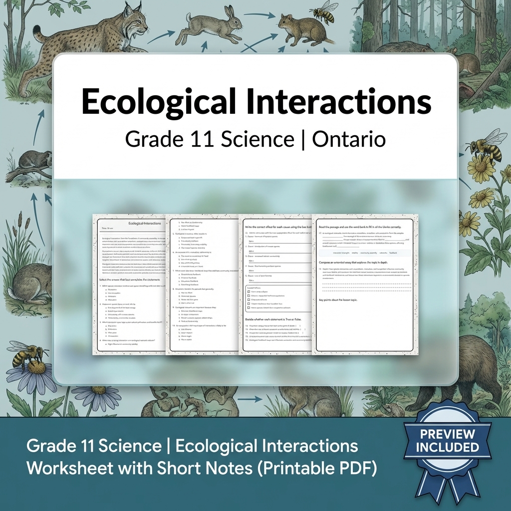 Grade 11 Science Lesson Group Bundle – Ontario Ecosystems & Sustainability — included worksheet 11