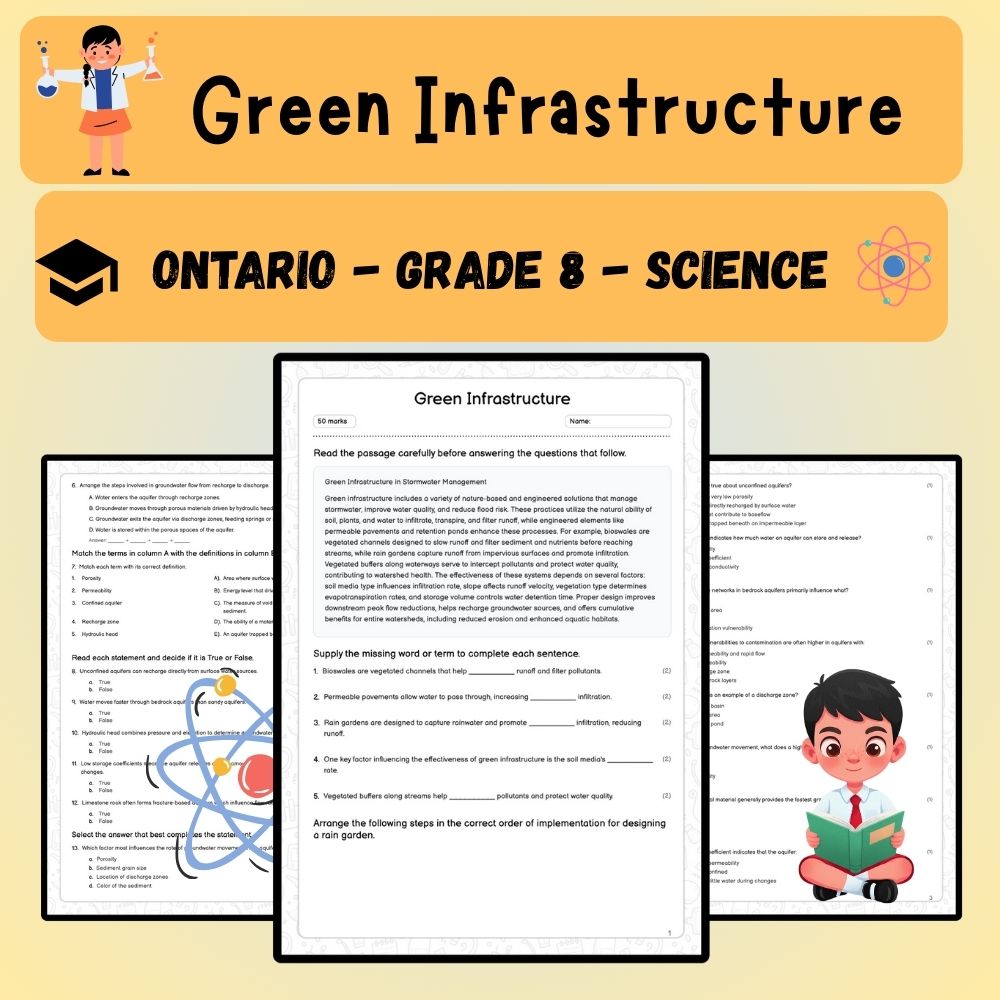 Grade 8 Science worksheet worksheet — Grade 8 Science | Green Infrastructure Worksheet (PDF ) — page 1
