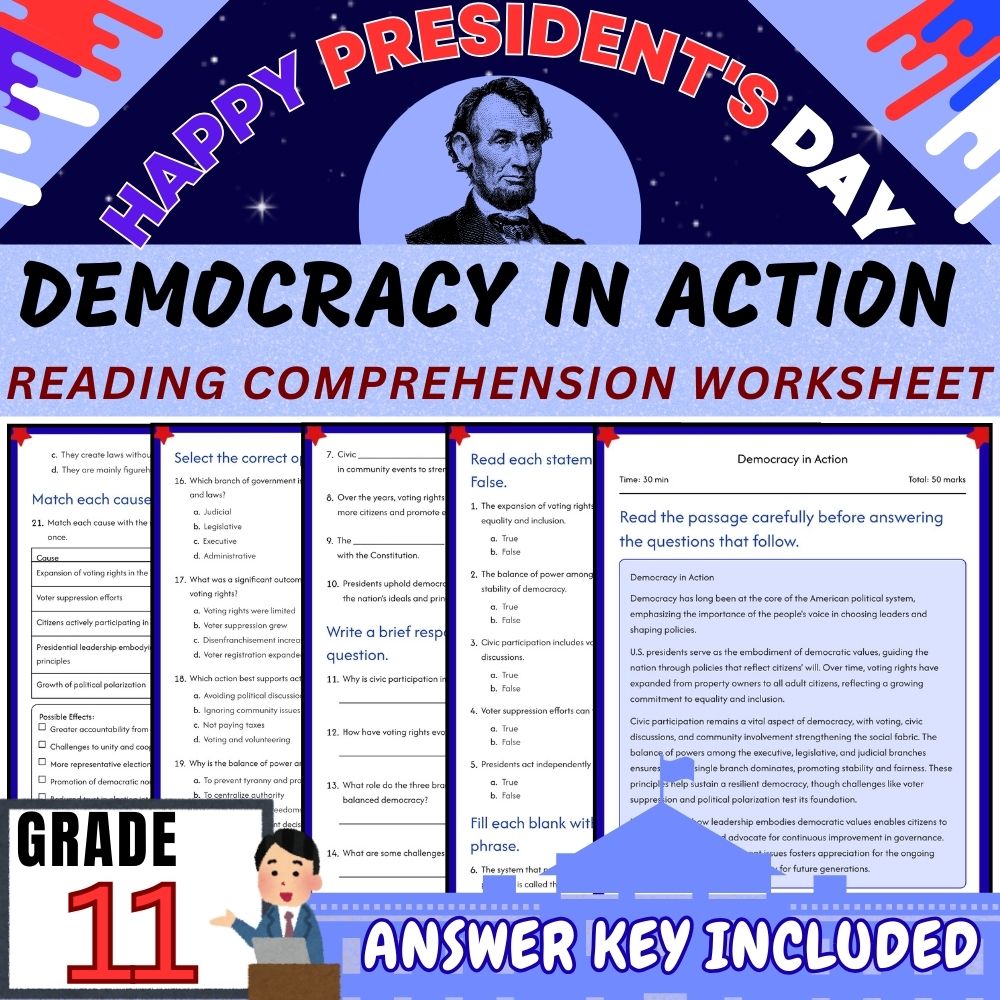 Grade 11| Presidents Day & Leadership Unit Worksheet Pack (Answer Key Included) — included worksheet 4