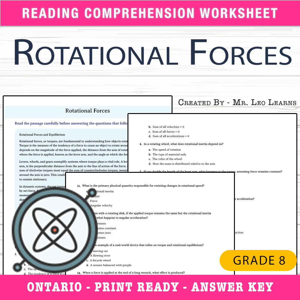 Grade 8 Science worksheet worksheet — Grade 8 Science — Rotational Forces Worksheet for Mastering Torques — page 1