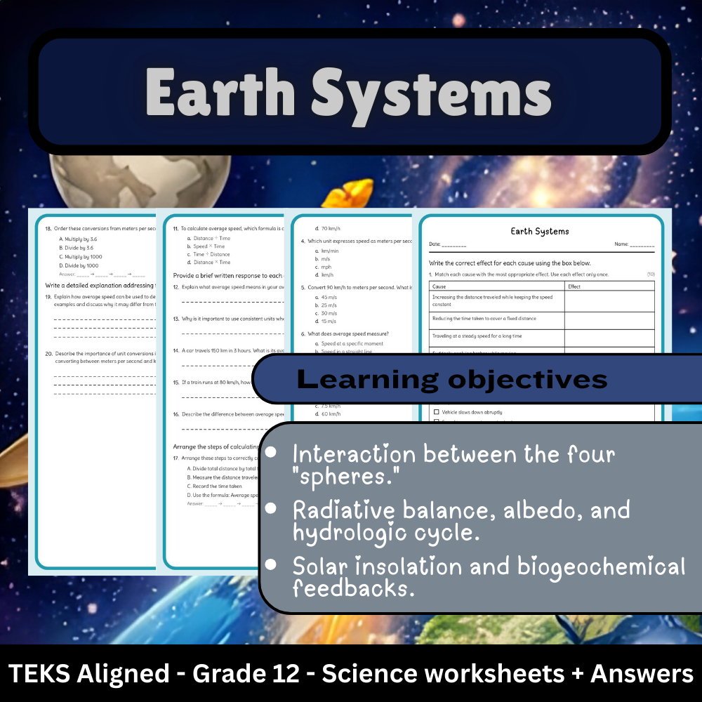 Grade 12 Science | Earth Systems TEKS Worksheet(Answer Key) for Climate & Cycles
