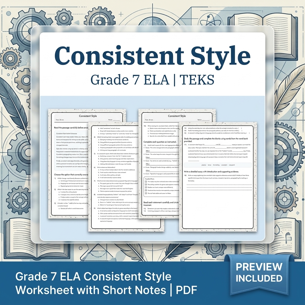 Grade 7 Evidence-Based Research Writing ELA full-year bundle TEKS — included worksheet 37