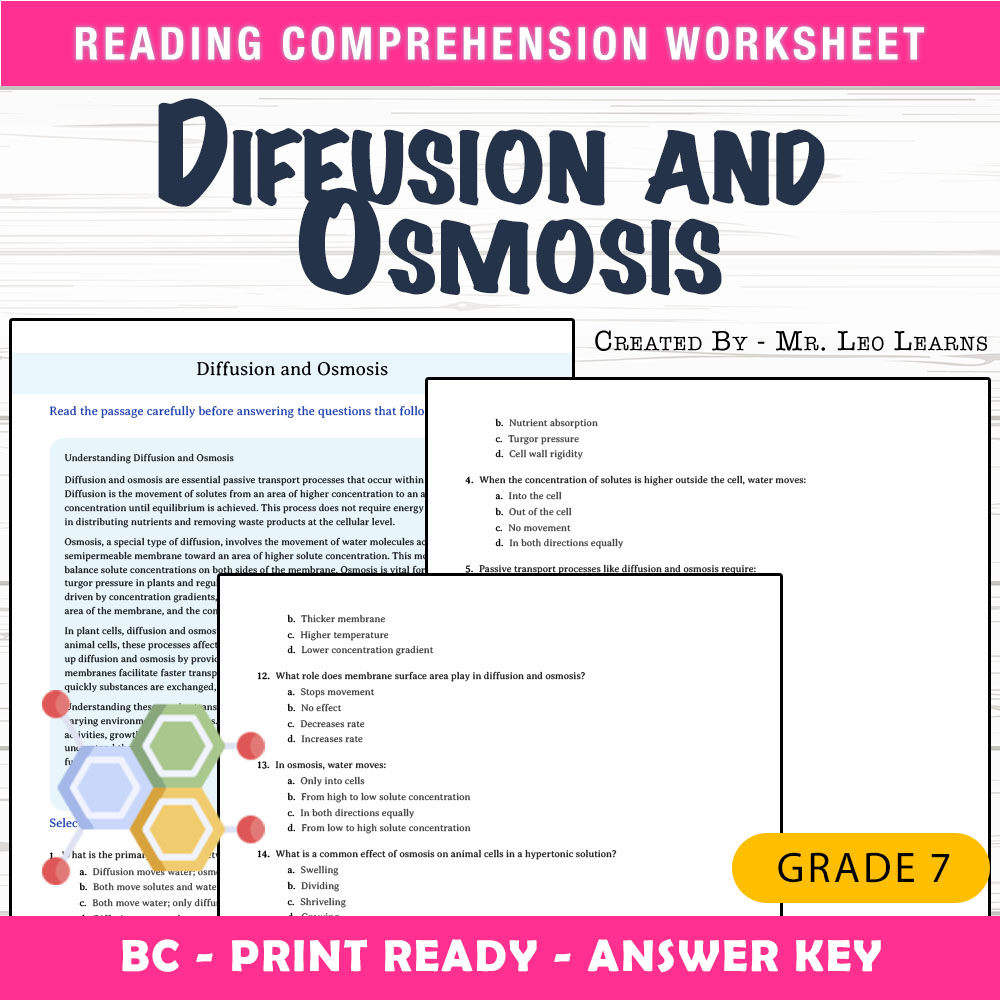 Grade 7 Science worksheet mcq paper worksheet — Grade 7 Science — Diffusion and Osmosis Worksheet for Mastery — page 1