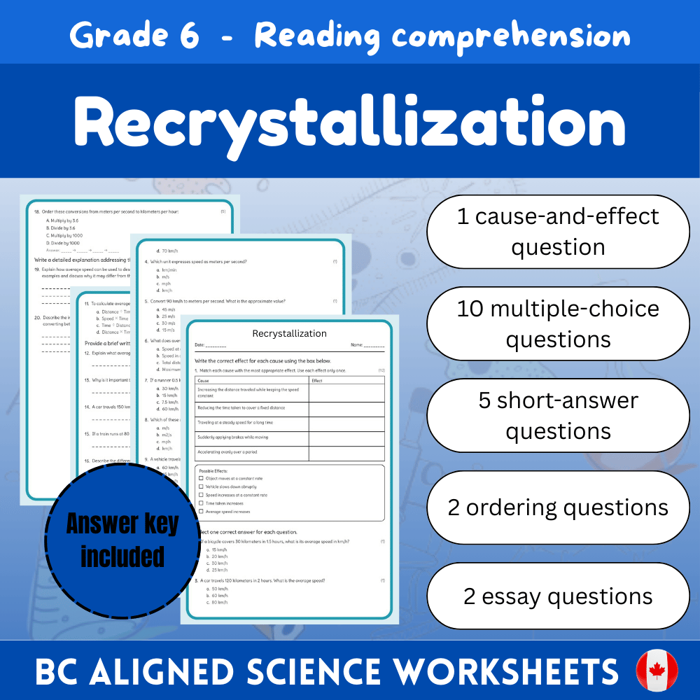 6th Grade Science | Recrystallization Explanation & Practice Worksheet (PDF)