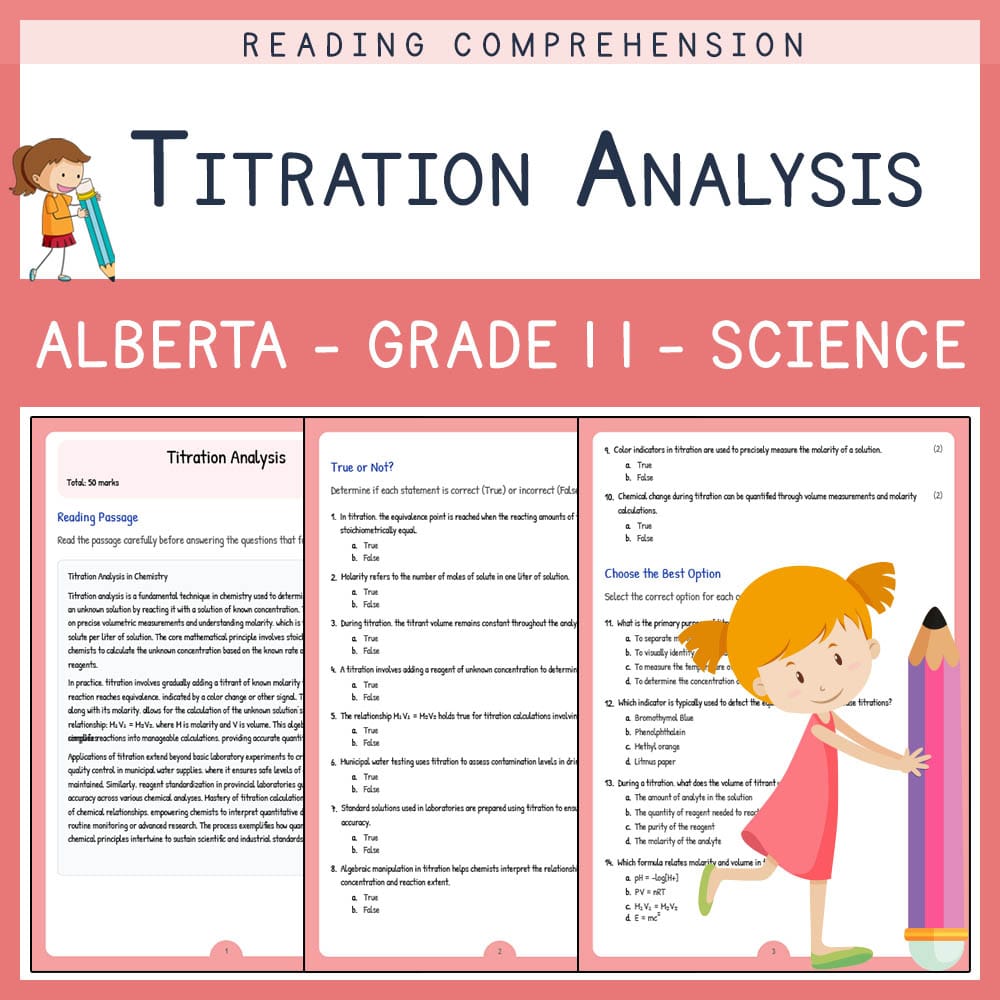 Grade 11 Science worksheet elena worksheet — Grade 11 Science | Titration Analysis Worksheet | Alberta Standards — page 1