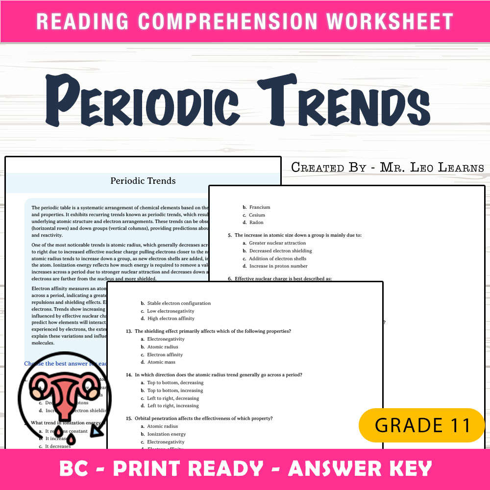 Grade 11 Science worksheet mcq paper worksheet — Grade 11 Science — Worksheet MCQ Paper for Mastering Periodic Trends — pa…