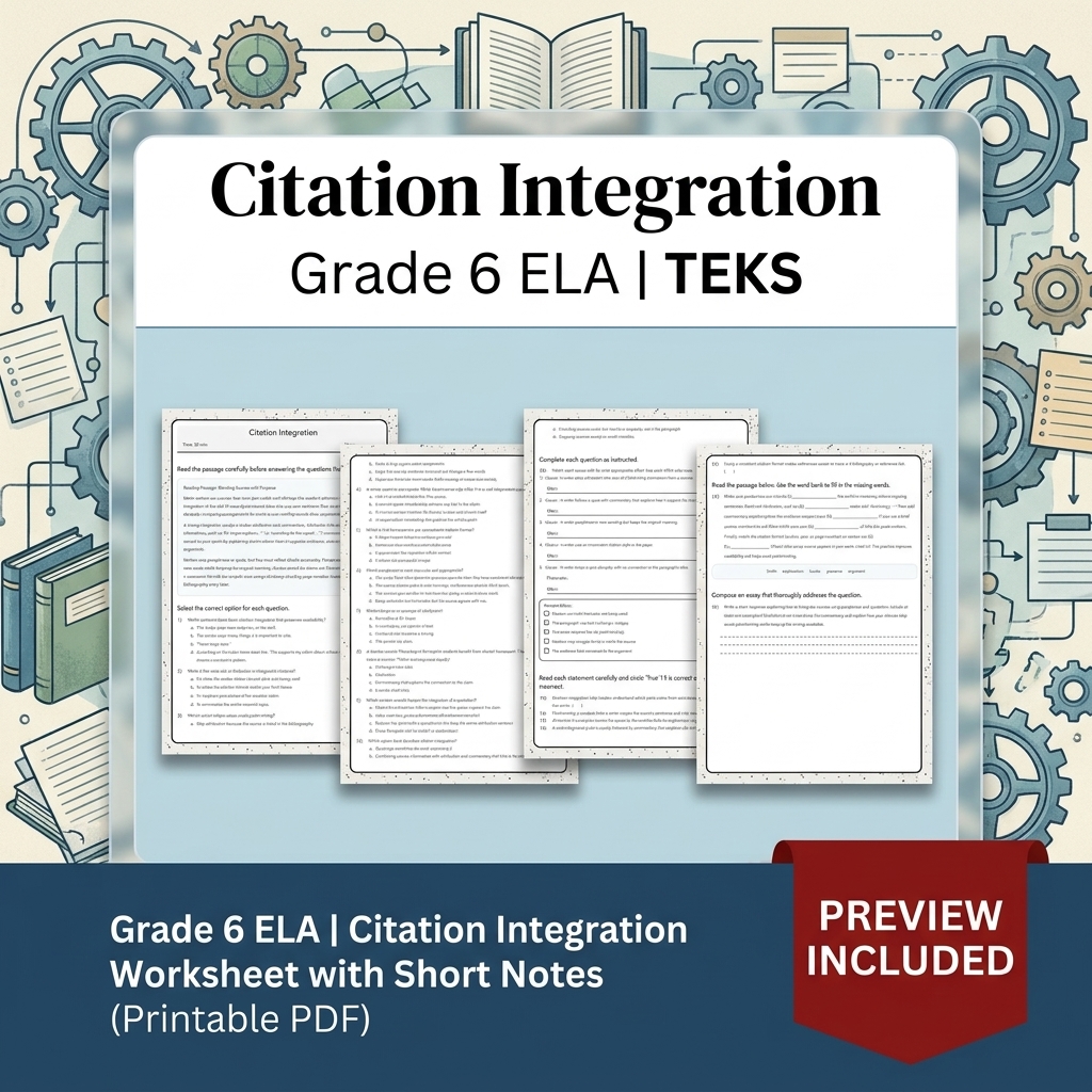 Grade 6 Evidence-Based Text Analysis ELA Full-Year Bundle (TEKS) Worksheets — included worksheet 23