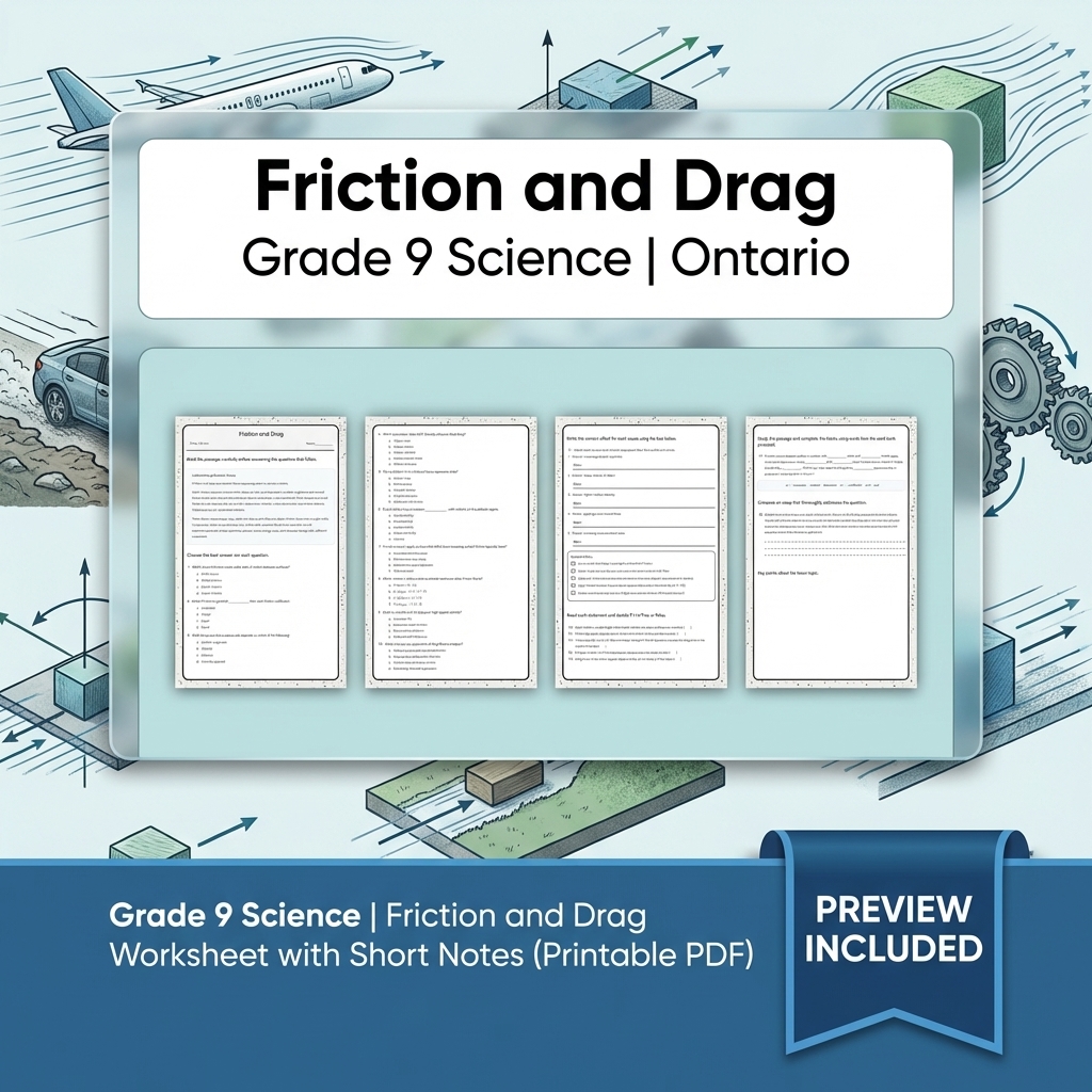 Grade 9 Science Lesson Group: Energy, Forces & Motion Worksheets Bundle — included worksheet 14
