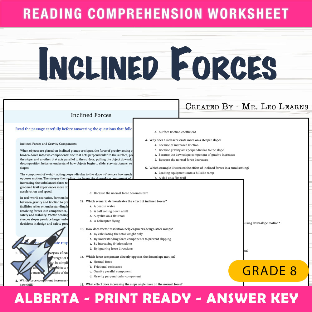Grade 8 Science worksheet mcq paper worksheet — Grade 8 Science — Inclined Forces Worksheet for Mastery — page 1