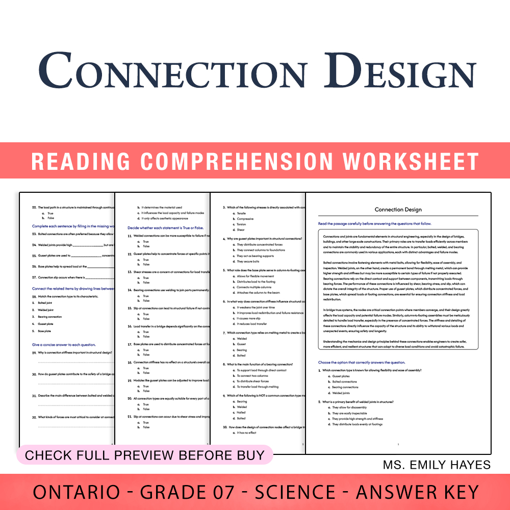 Grade 7 Science worksheet worksheet — 7th Grade Science | Connection Design Worksheet (PDF+ Answer Key) — page 1