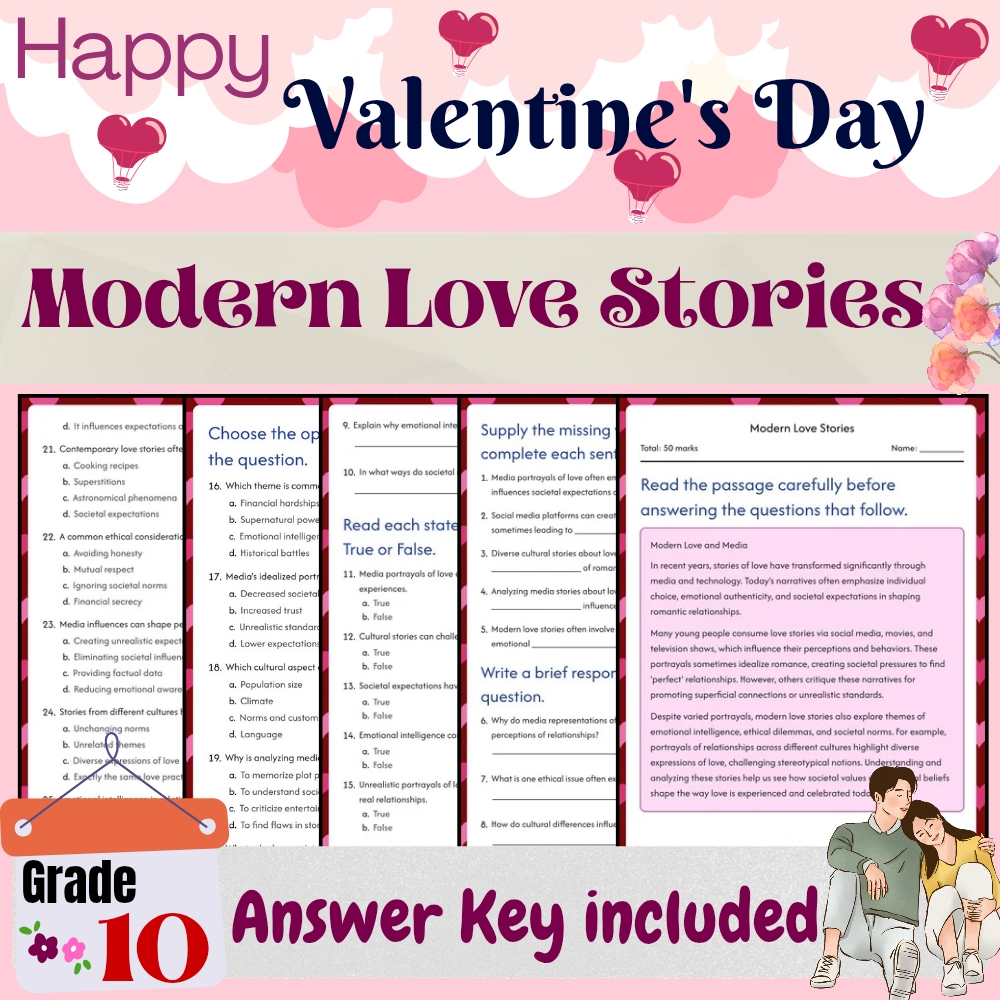 Grade 10 Seasonal Valentine’s Day Unit Bundle | History, Symbols & Cultures — included worksheet 4
