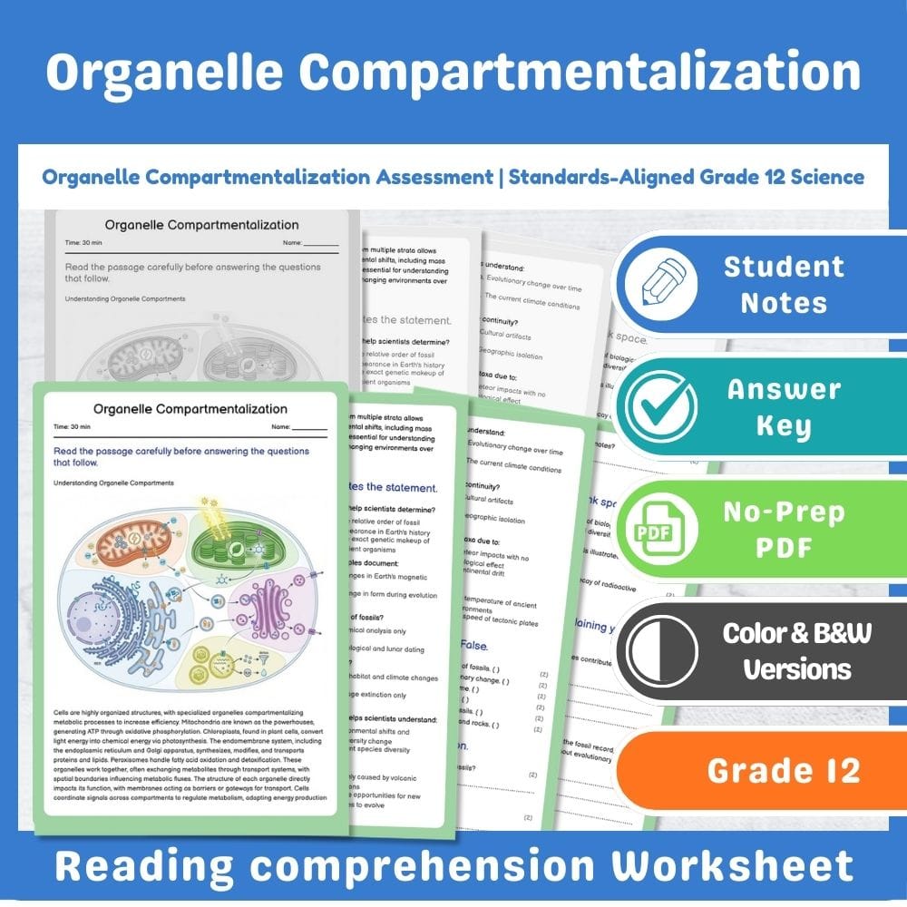 Grade 12 Science assessment worksheet — Organelle Compartmentalization Assessment | Standards-Aligned Grade 12 Science — p…