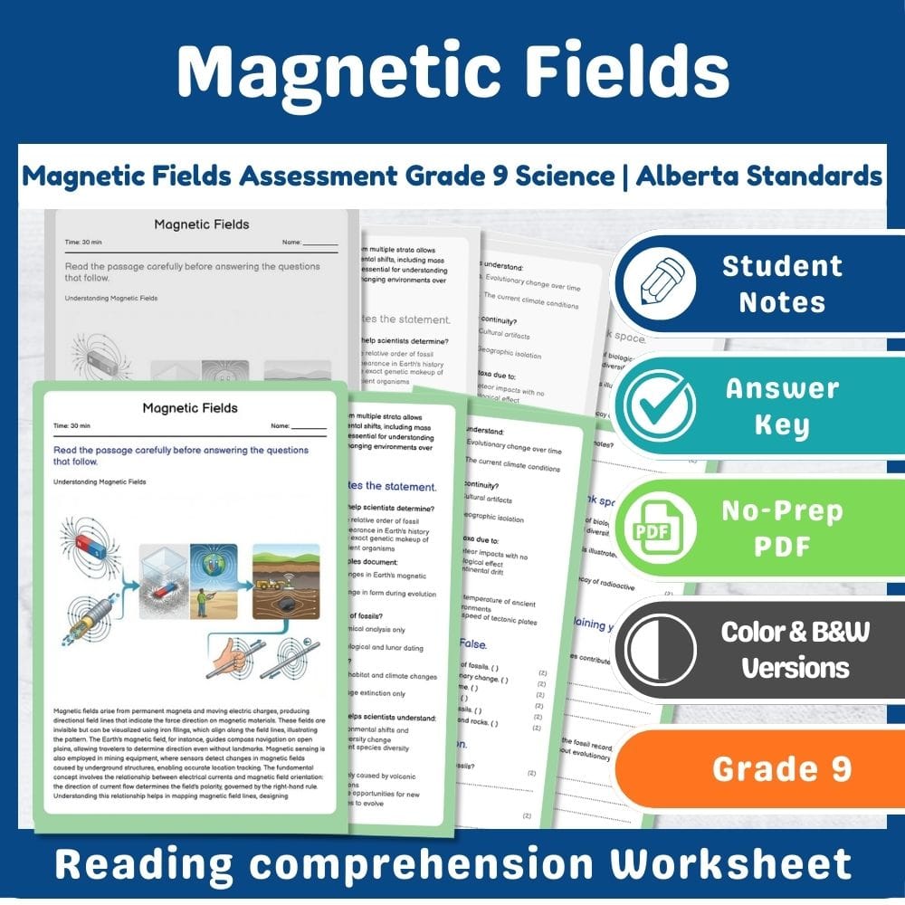 Grade 9 Science assessment worksheet — Magnetic Fields Assessment Grade 9 Science | Alberta Standards — page 1