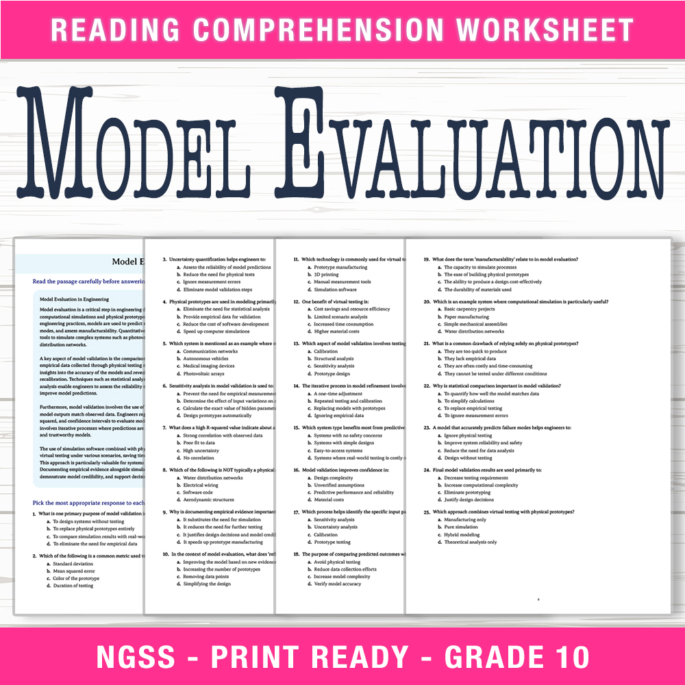 Grade 10 Science worksheet worksheet — Grade 10 Science – Model Evaluation Worksheet (PDF + Answer Key) — page 1