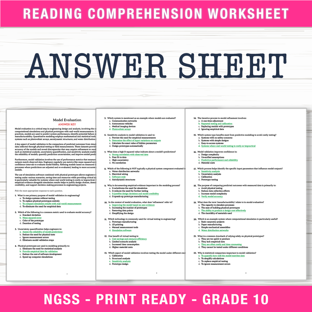 Grade 10 Science worksheet worksheet — Grade 10 Science – Model Evaluation Worksheet (PDF + Answer Key) — page 2