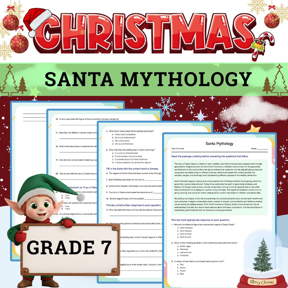 Grade 7 Seasonal Mythology Worksheet – Santa Legends & Traditions 