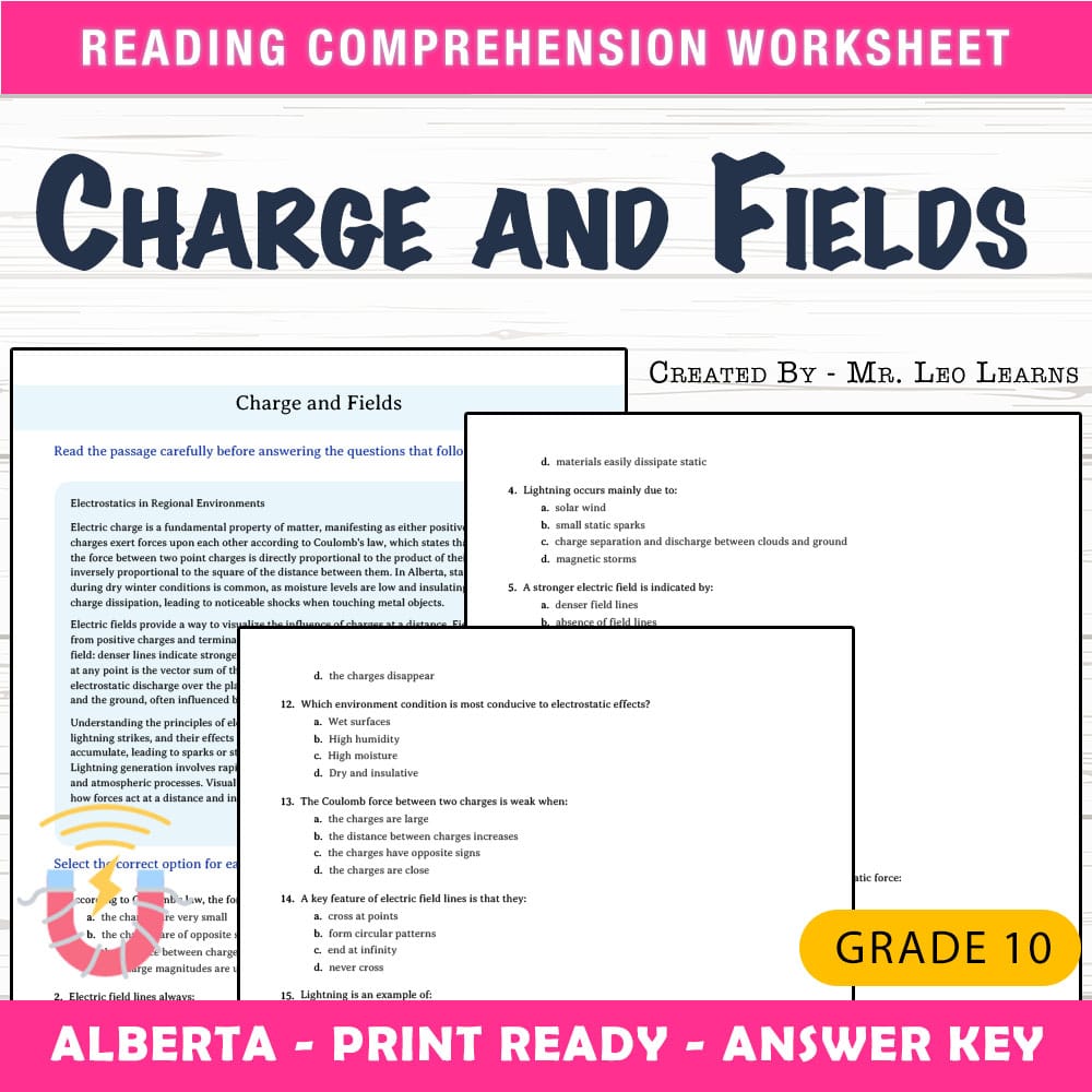 Grade 10 Science worksheet mcq paper worksheet — Grade 10 Science — Charge and Fields Worksheet MCQ Paper for Mastery — pa…