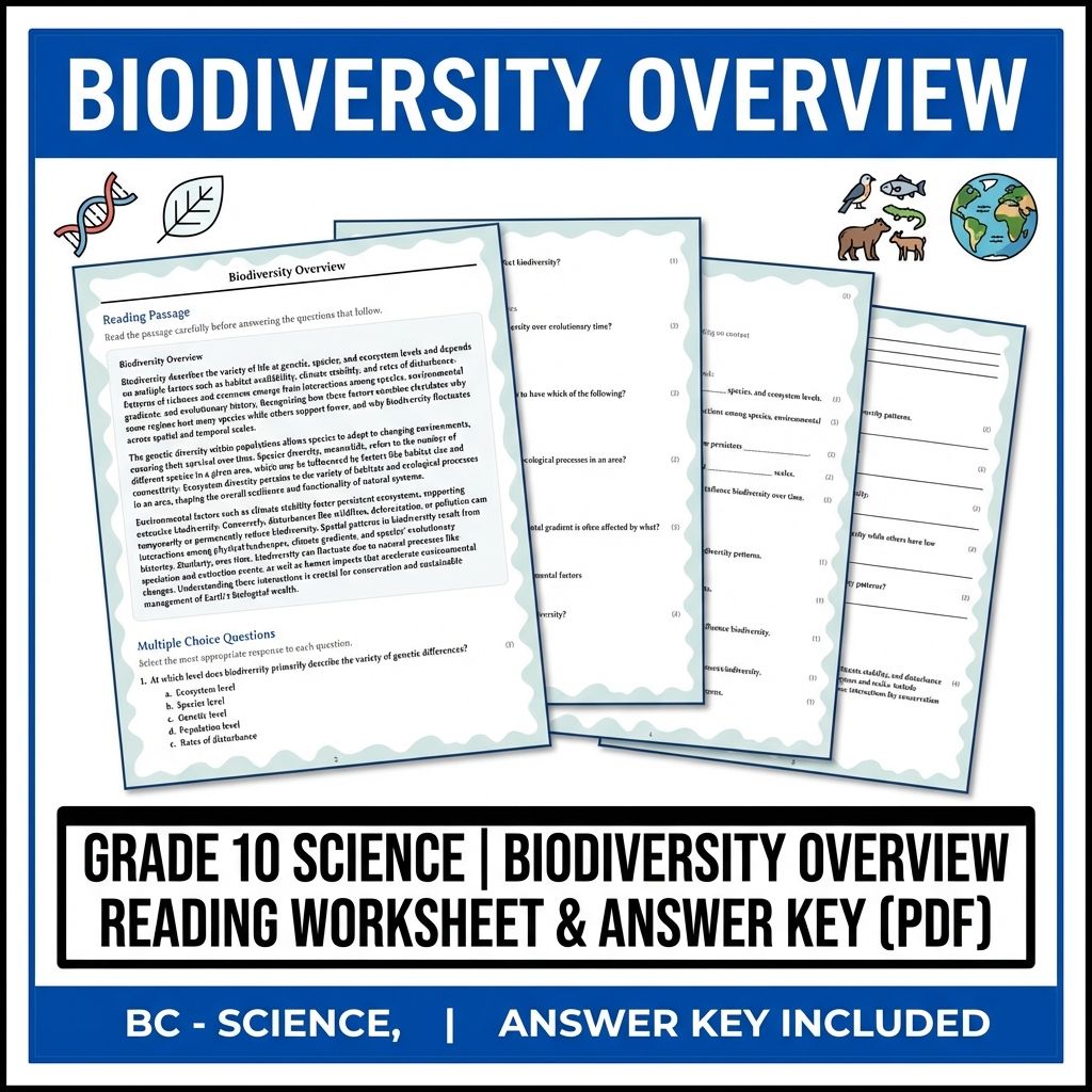Grade 10 Science | Biodiversity Overview Reading Worksheet & Answer Key (PDF)