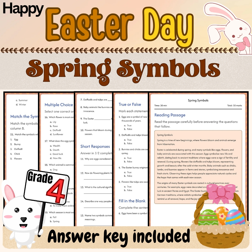Grade 4 Seasonal Holidays Bundle | Easter & Spring Worksheets (PDF + Answer Key) — included worksheet 4