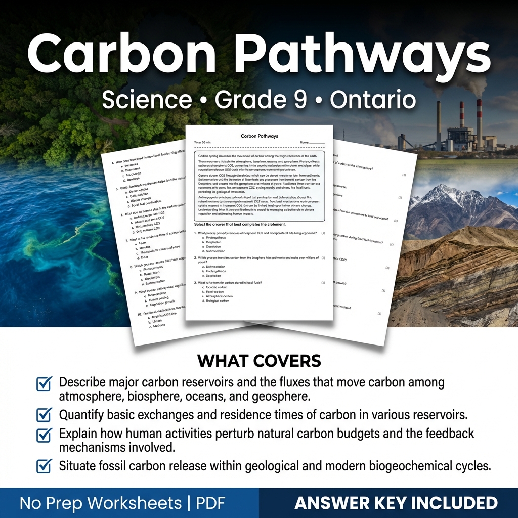 Carbon Pathways Worksheet for Grade 9 Science | Ontario Standard