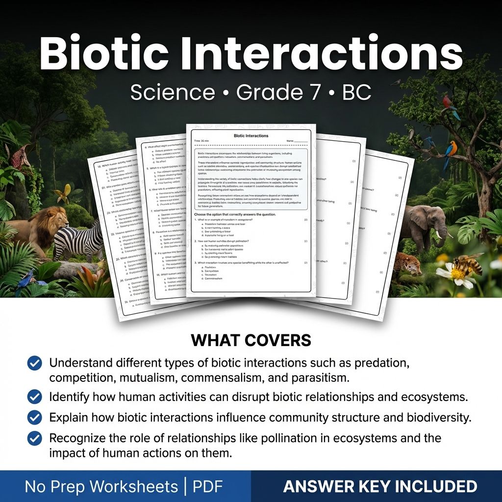 7th Grade Science | Biotic Interactions Worksheet with Answer Key (Printable PDF)