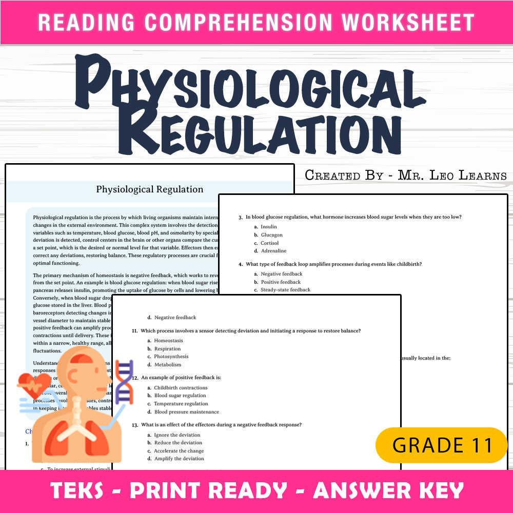 Grade 11 Science worksheet worksheet — Grade 11 Science — Physiological Regulation Worksheet for Mastery — page 1