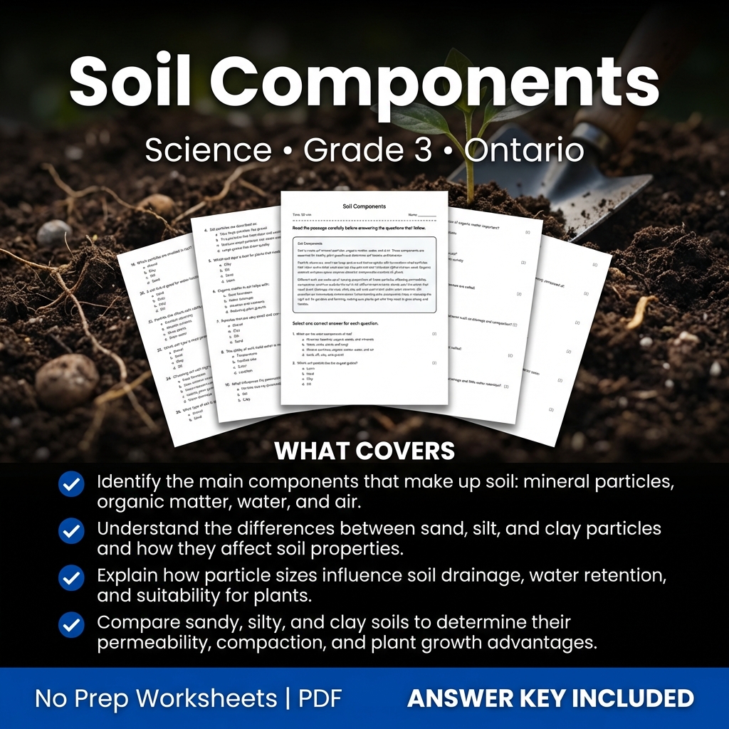 Soil Components Grade 3 Science Worksheet | Ontario Standards