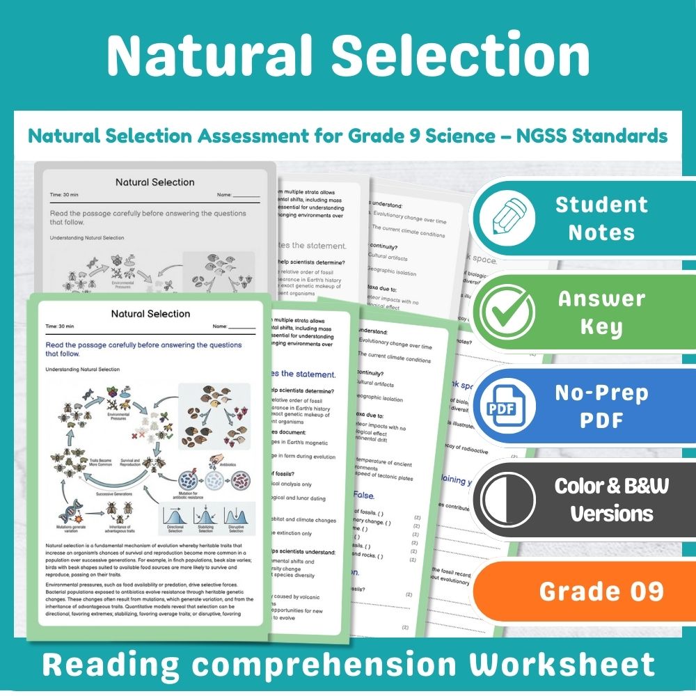 Natural Selection Assessment for Grade 9 Science – NGSS Standards