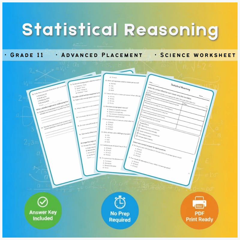 Grade 11 Science science 1 worksheet — Grade 11 Science | Statistical Reasoning Worksheet (AP Standards) – Science(PDF)