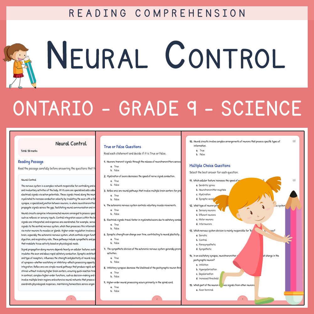 Grade 9 Science worksheet elena worksheet — Grade 9 Science Assessment | Neural Control Worksheet Elena | Ontario — page 1