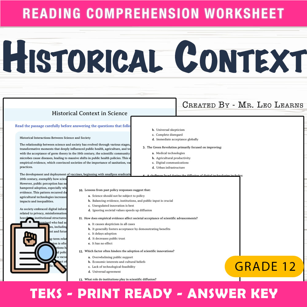 Grade 12 Science worksheet mcq paper worksheet — Grade 12 Science – Historical Context in Science Worksheet for Mastery —…