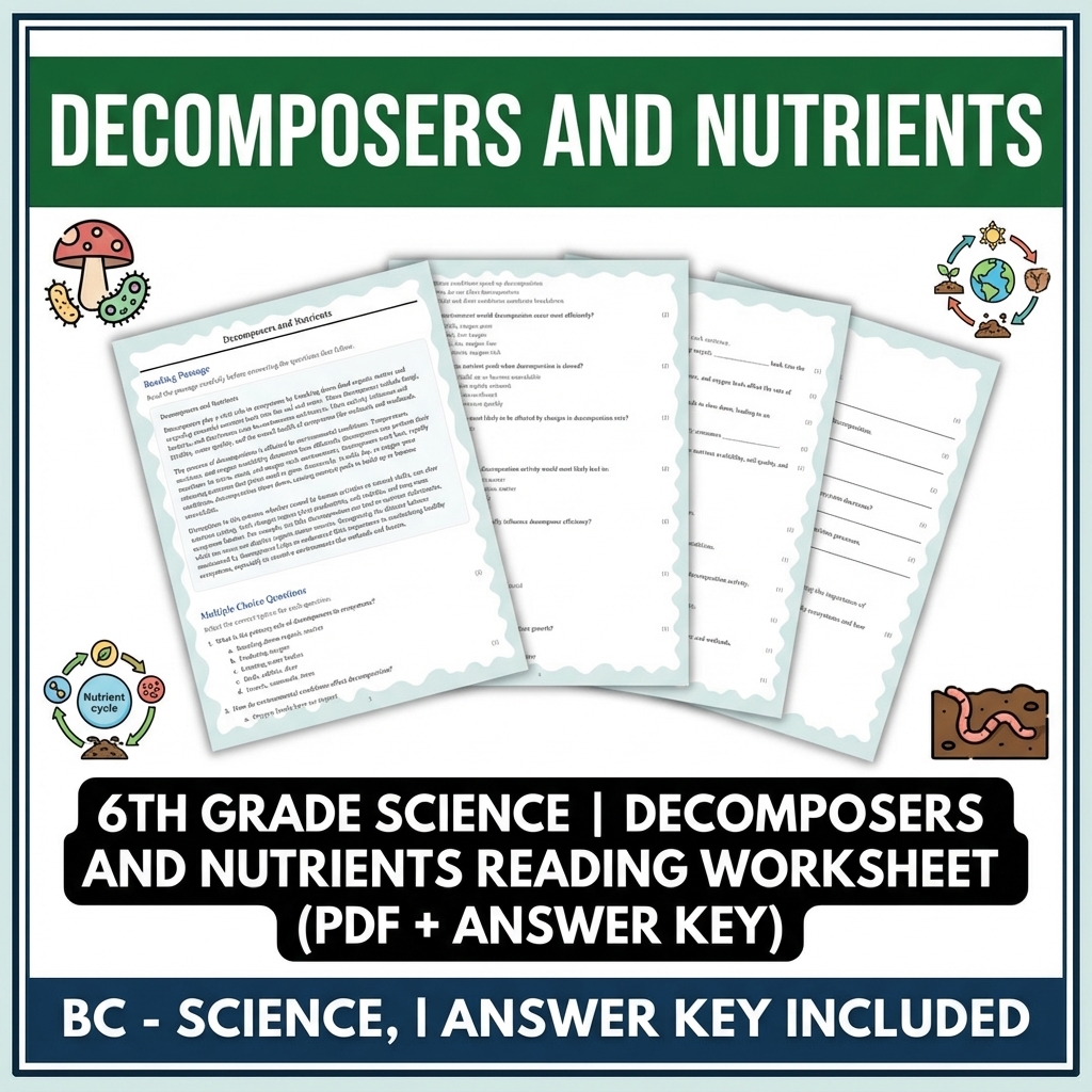 6th Grade Science | Decomposers and Nutrients Reading  (PDF + Answer Key)