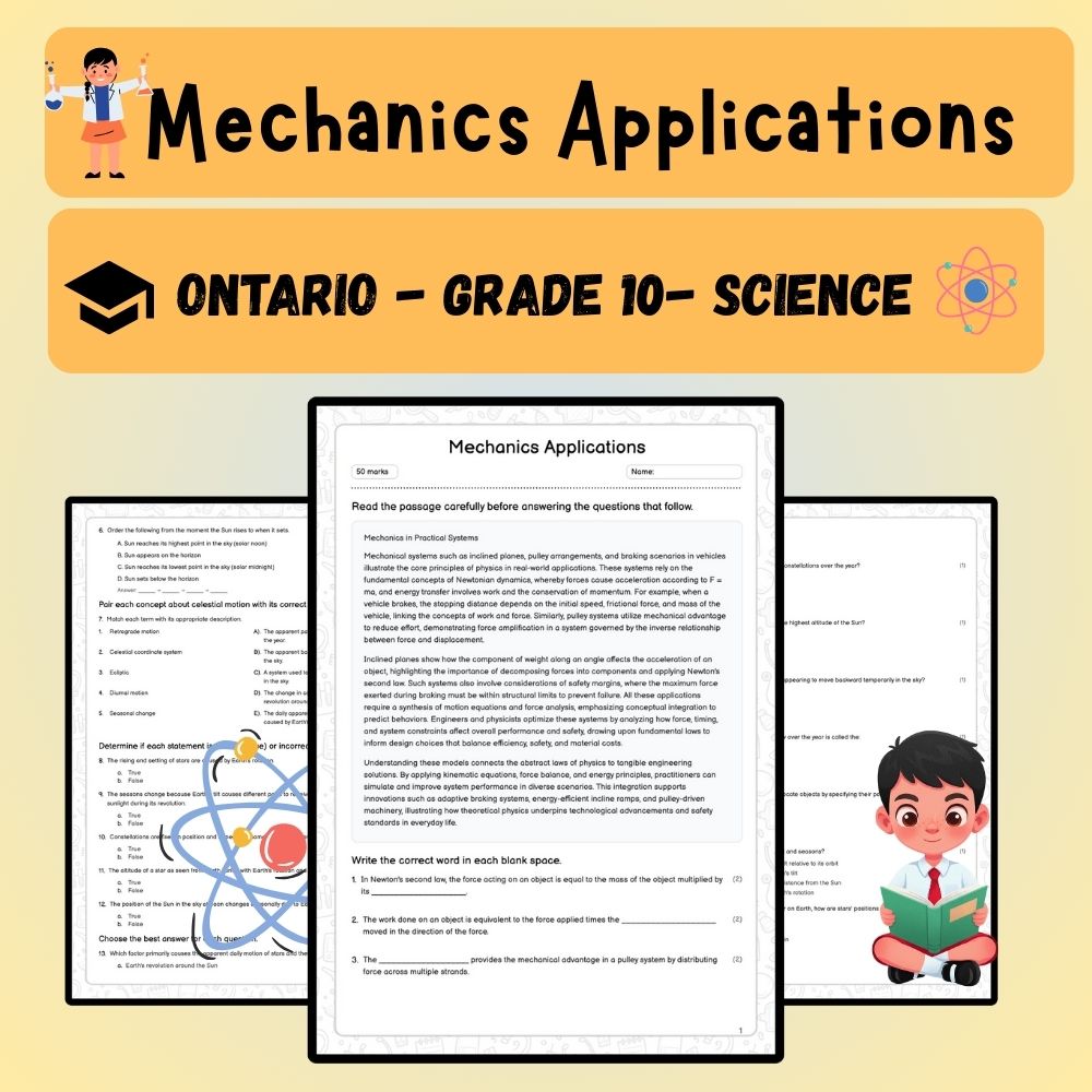 Grade 10 Science worksheet worksheet — Grade 10 Science: Mechanics Applications Worksheet (Answer Key) – Ontario Standards…