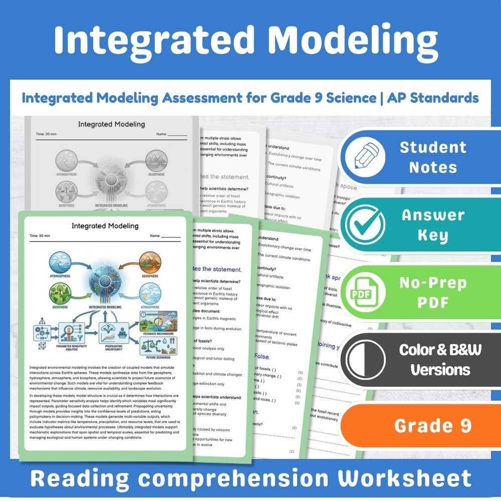 Grade 9 Science assessment worksheet — Integrated Modeling Assessment for Grade 9 Science | AP Standards — page 1