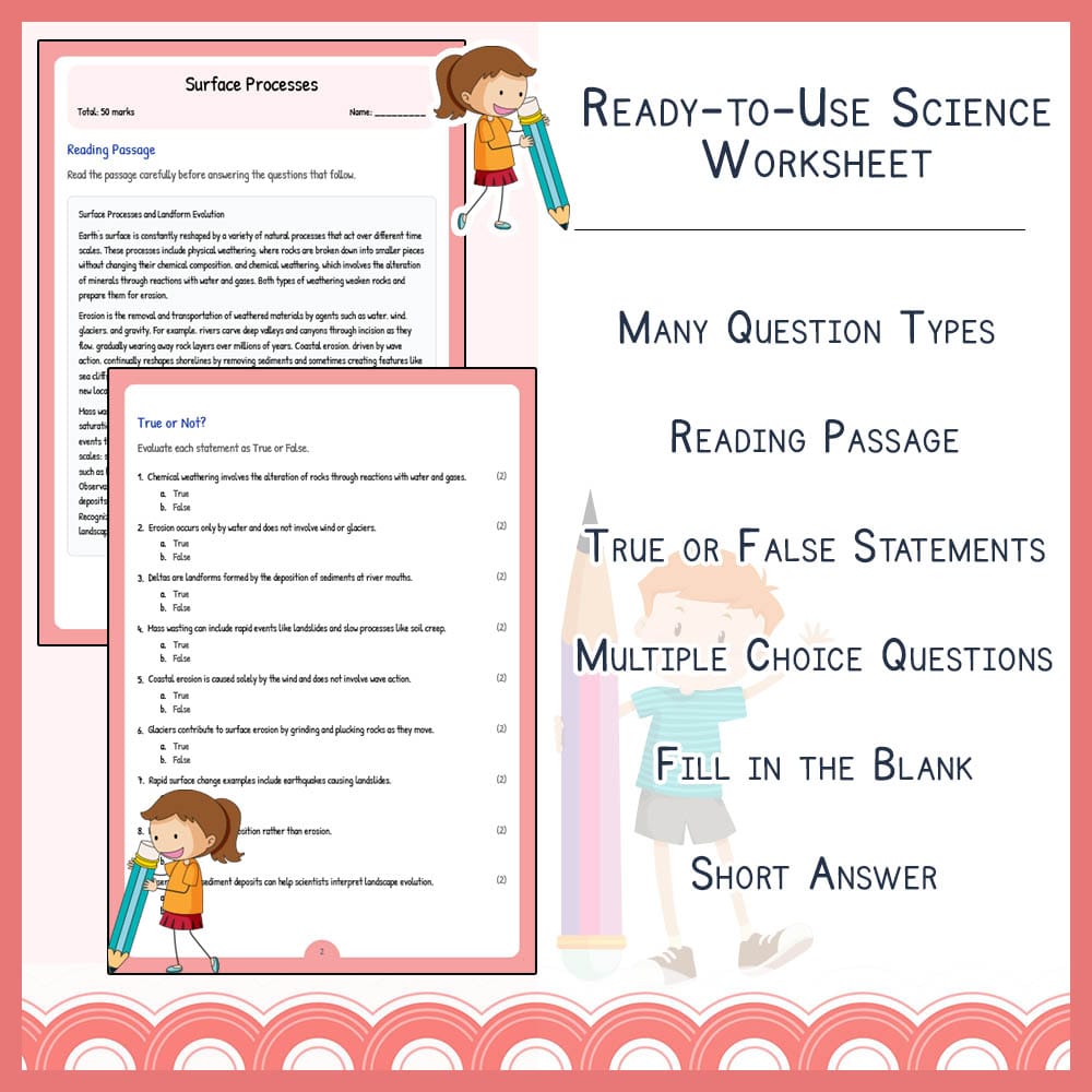 Grade 7 Science worksheet elena worksheet — Grade 7 Science | Surface Processes Worksheet | TEKS Aligned — page 2