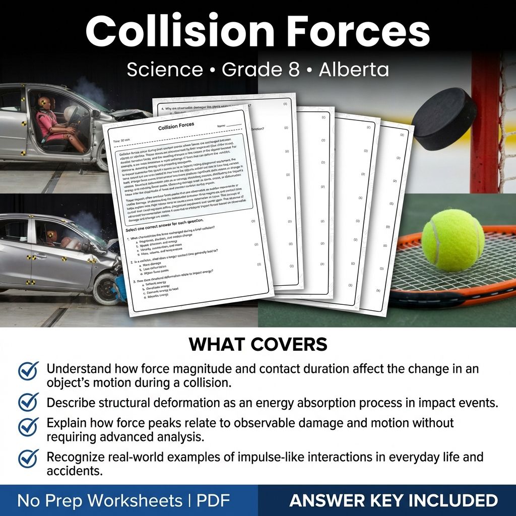 Collision Forces Worksheet for Grade 8 Science | Alberta Standards