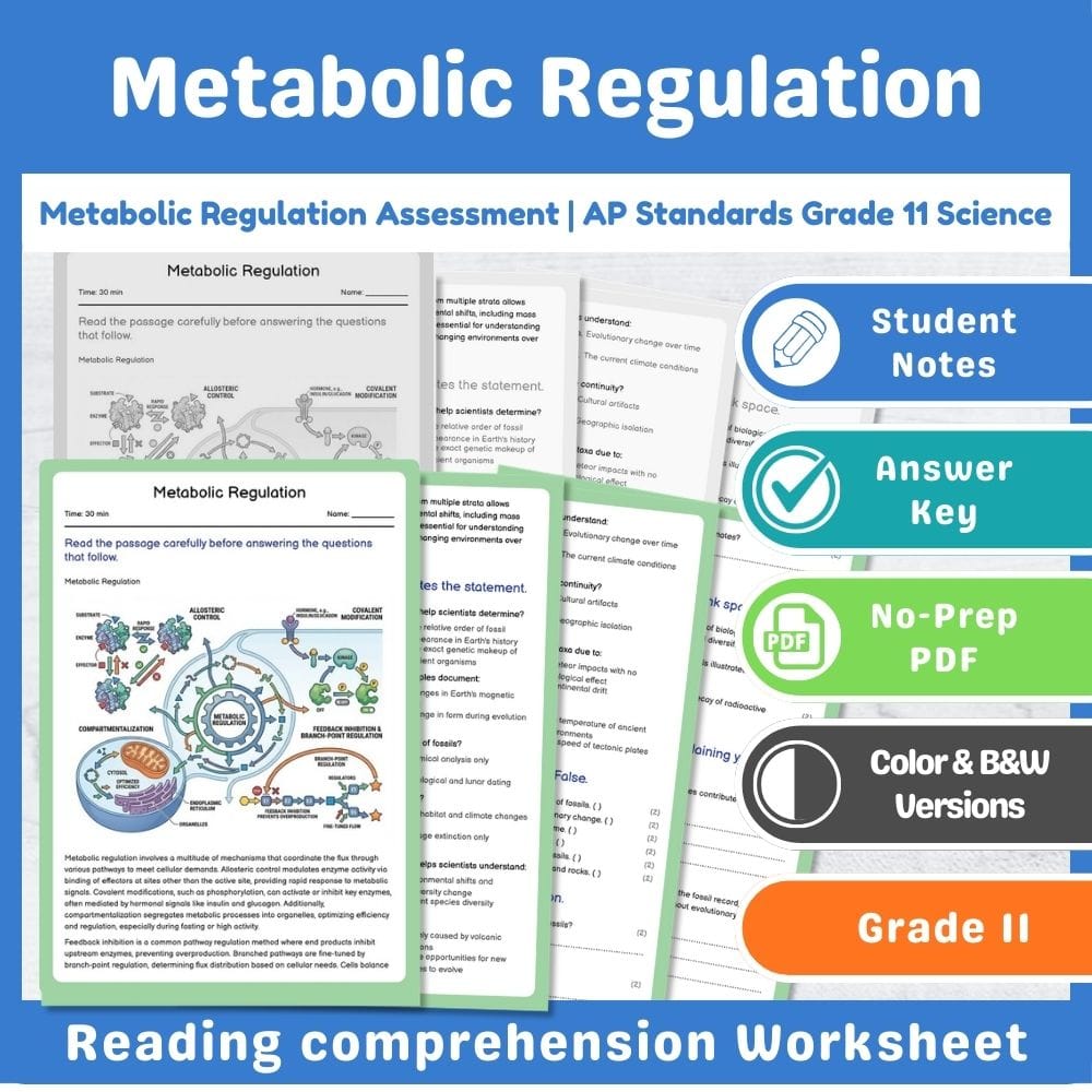 Grade 11 Science assessment worksheet — Metabolic Regulation Assessment | AP Standards Grade 11 Science — page 1