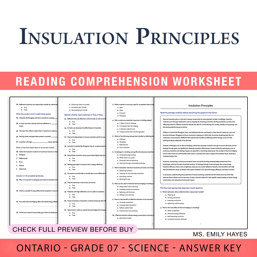 Grade 7 Science worksheet worksheet — Grade 7 Science | Insulation Principles Worksheet (PDF+ Answer Key) — page 1