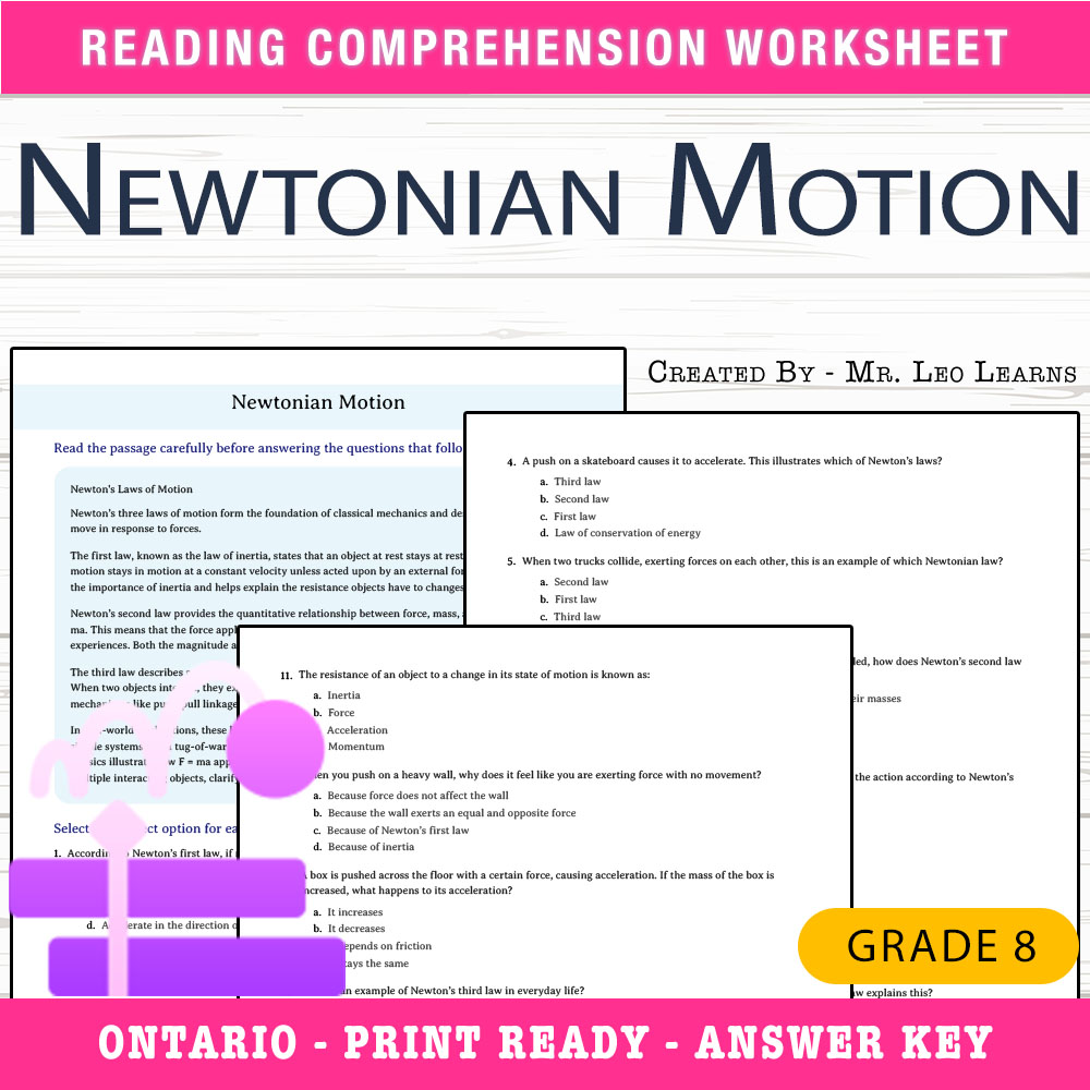 Grade 8 Science worksheet worksheet — Grade 8 Science – Newtonian Motion Worksheet for Mastery — page 1