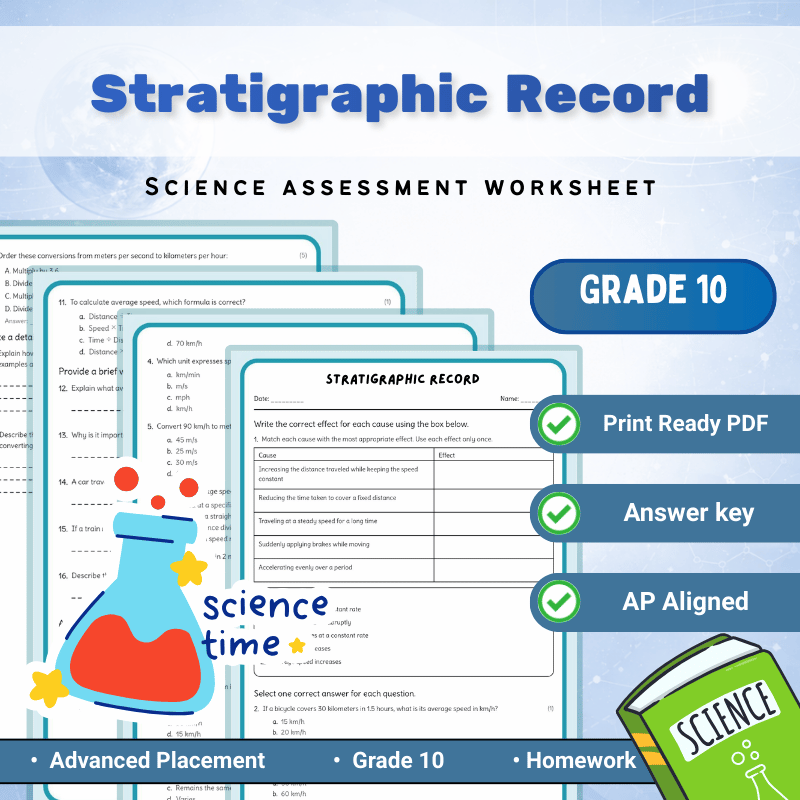 Grade 10 Science science 1 worksheet — Grade 10 Science | Stratigraphic Record Worksheet (AP Standard) (PDF)
