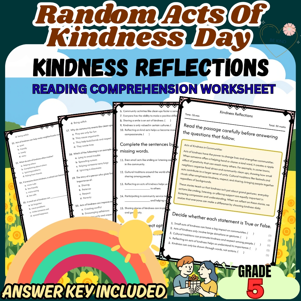 Grade 5 Holiday Random Acts of Kindness Worksheet for Mastery | PDF + Answer Key