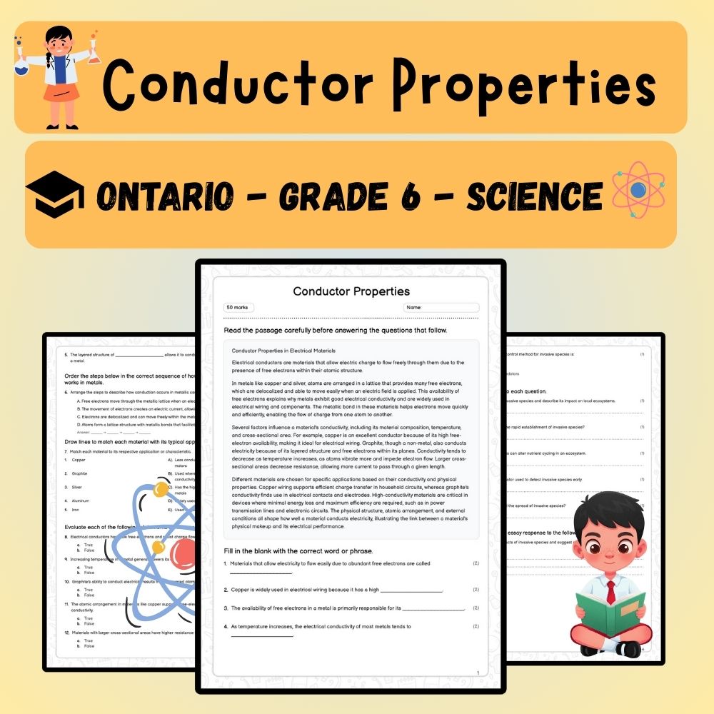 Grade 6 Science worksheet worksheet — 6th Grade Science | Conductor Properties Worksheet (PDF ) — page 1