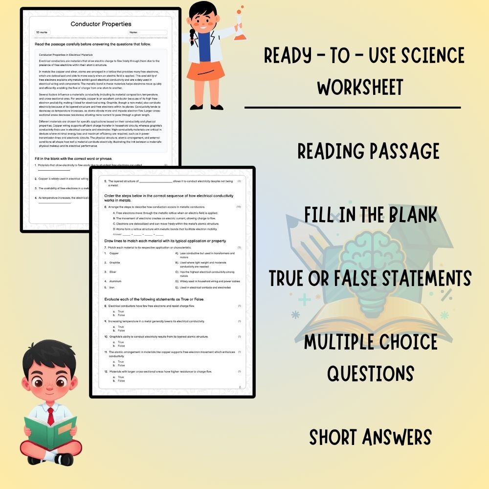 Grade 6 Science worksheet worksheet — 6th Grade Science | Conductor Properties Worksheet (PDF ) — page 2