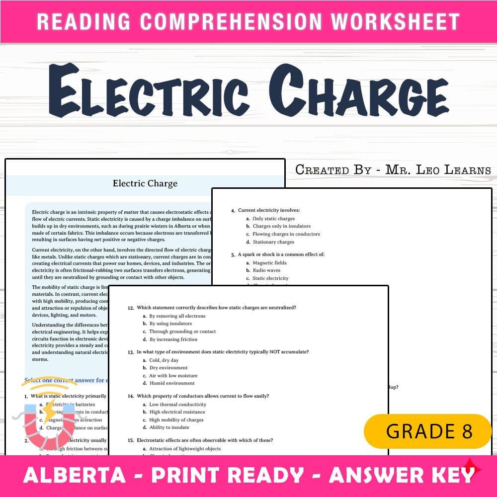 Grade 8 Science worksheet mcq paper worksheet — Grade 8 Science — Worksheet MCQ Paper for Mastering Electric Charge — page 1