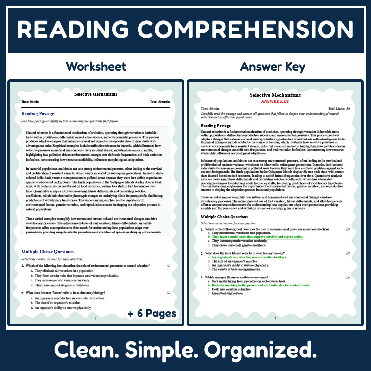Grade 10 Science reading worksheets worksheet — 10th Grade Science | Selective Mechanisms Reading Worksheet (PDF + Rubric)…